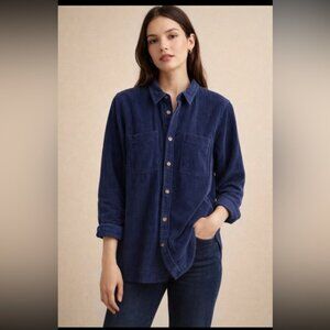 L.L. Bean Comfort Corduroy Relaxed Shirt Woman Medium Blue Pocket Gorpcore Cabin